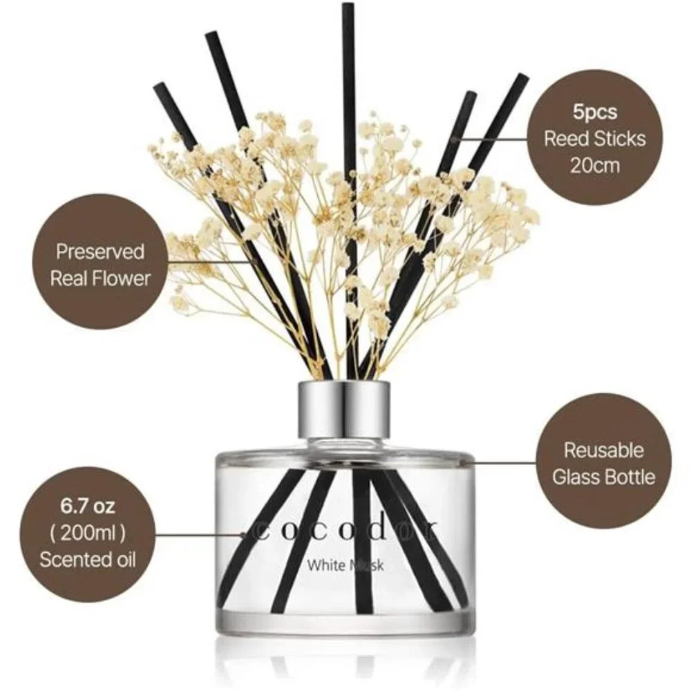 COCODOR Flower Reed Diffuser Set / 6.7oz / White Jasmine/Scent Diffuser with